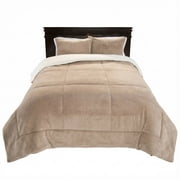 Lavish Home Full/Queen Comforter Set - 3-Piece Sherpa and Fleece Bedspread with Pillow Shams Bedding Comforter Set, Taupe