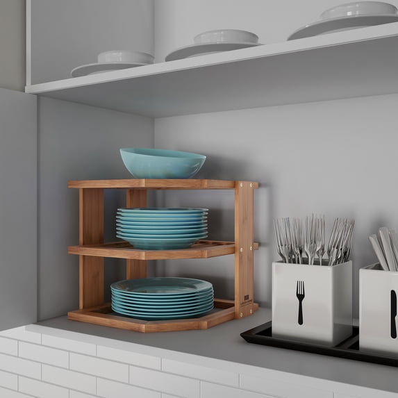Lavish Home 3-Tier Bamboo Corner Shelf Space Saving Rack