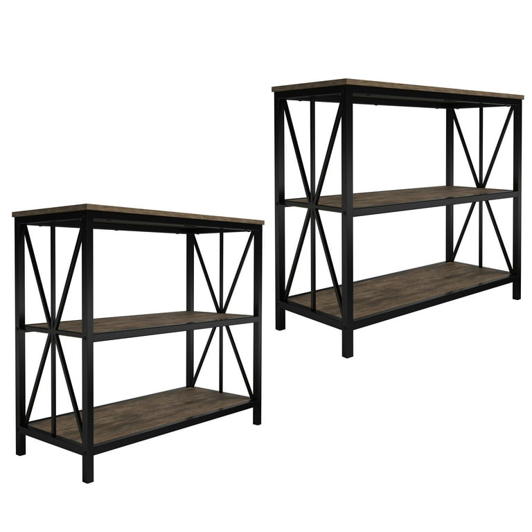 Brown & Metal Wood Three-Tiered Shelf