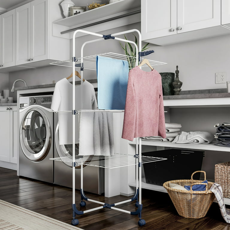 Lavish Home 3-Tier Plastic Clothes Drying Rack, White 