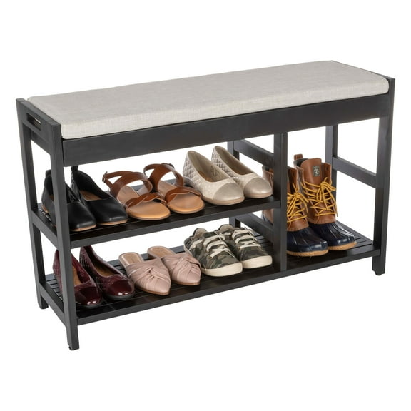 Lavish Home 3-Tier Shoe Bench with Cushioned Seat for Entryway (Black)