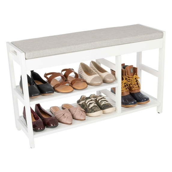Lavish Home 3-Tier Shoe Bench with Cushioned Seat for Entryway (White)