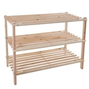 Lavish Home 3-Tier Wooden Shoe Rack Organizer - 25"x18.75" Sturdy Shoe Shelf Organizer Holds 9 Pairs, (Light Oak)