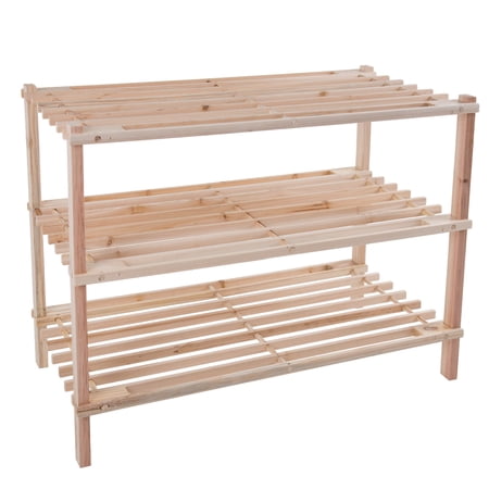Lavish Home 3-Tier Wooden Shoe Rack Organizer - 25"x18.75" Sturdy Shoe Shelf Organizer Holds 9 Pairs, (Light Oak)