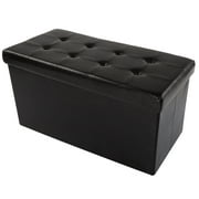 Lavish Home 30-inch Faux Leather Folding Storage Ottoman with Padded Lid (Black)