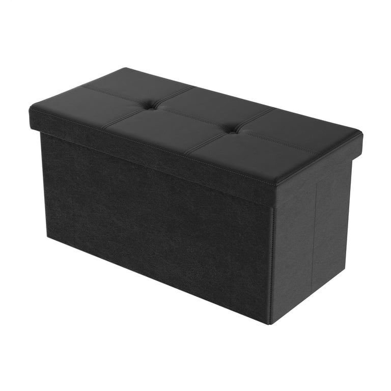 Lavish Home 30-Inch Faux Leather Folding Storage Ottoman, Black photo 1