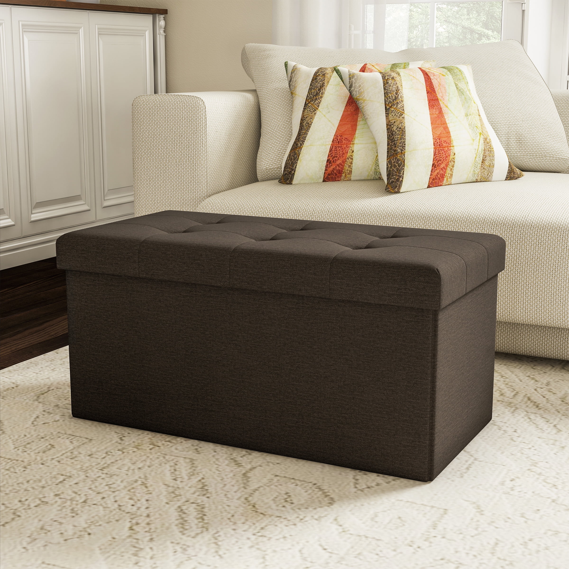 Lavish Home 30 inch Folding Storage Ottoman with Removable Bin