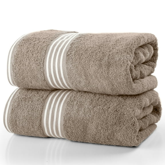Lavish Home 35x70in Bath Towels - 2PC Quick Dry Cotton Towel Set (Beige)