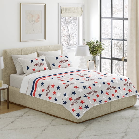 Lavish Home 3PC Queen Quilt Set - Queen Bedspread and 2 Pillow Shams, Stars