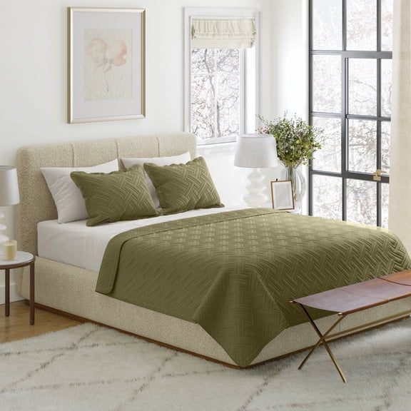 Lavish Home 3PC Queen Quilt Set - Queen Bedspread and Pillow Shams (Green)