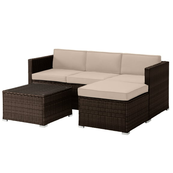 Lavish Home 3PC Synthetic Rattan  Rattan Patio Furniture Set with Sectional and Table for 3 Adults (Brown)