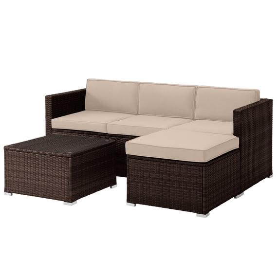 Lavish Home 3PC Synthetic Rattan Rattan Patio Furniture Set with Sectional and Table for 3 Adults (Brown)