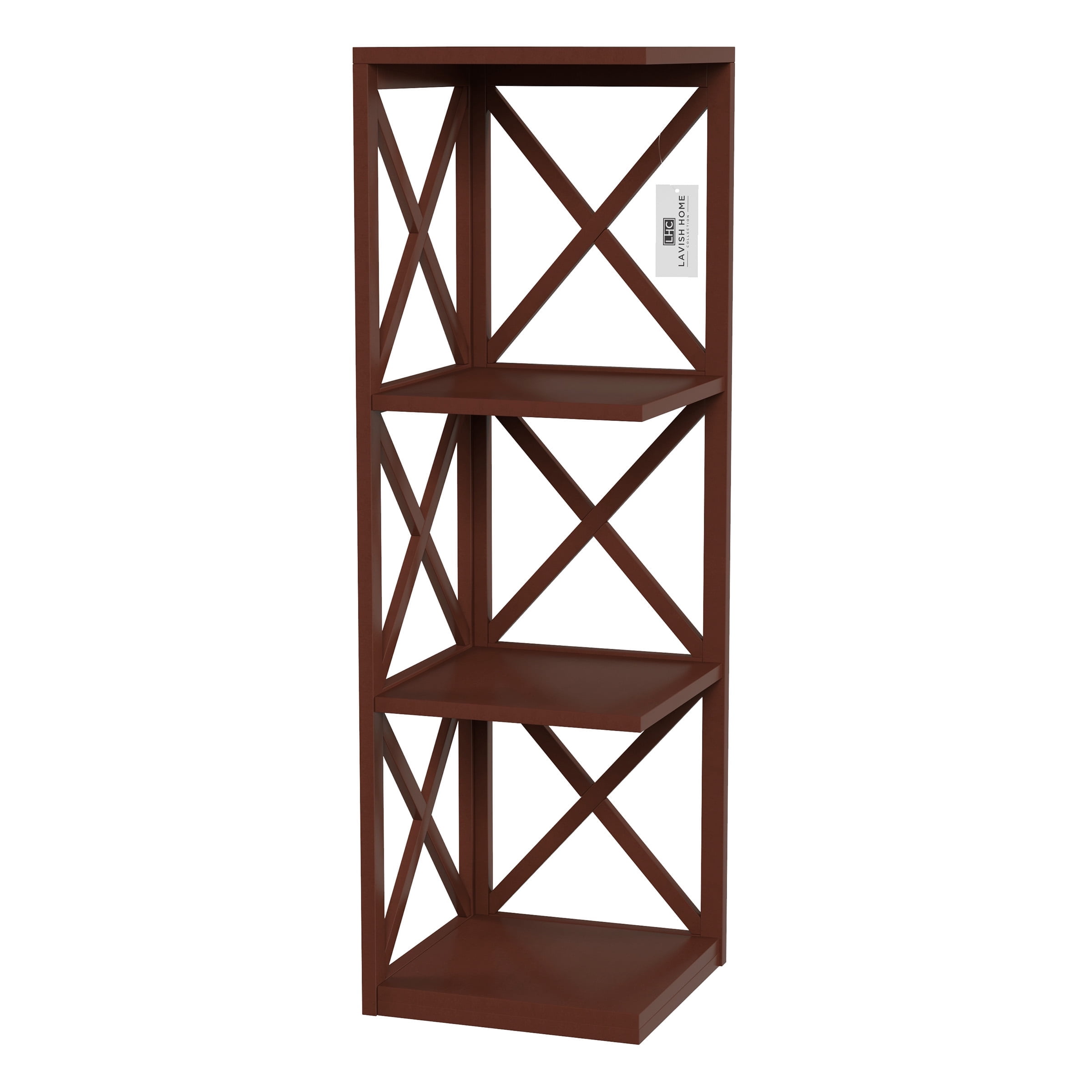 Lavish Home 4 Shelf Corner Bookcase Open Criss Cross Style for