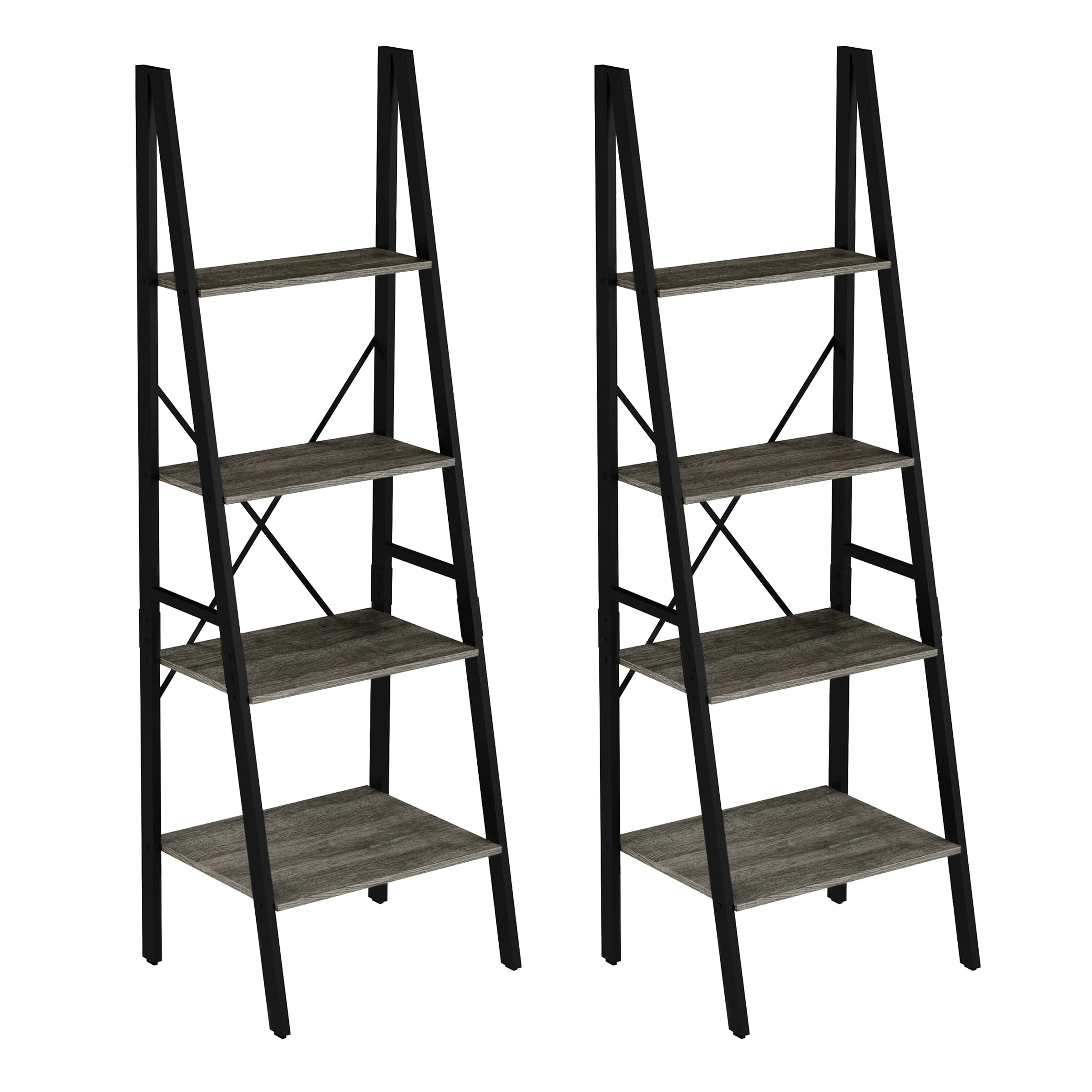 Lavish Home Ladder Shelf Bookcase Set, Gray Woodgrain, 4-Tier Storage ...