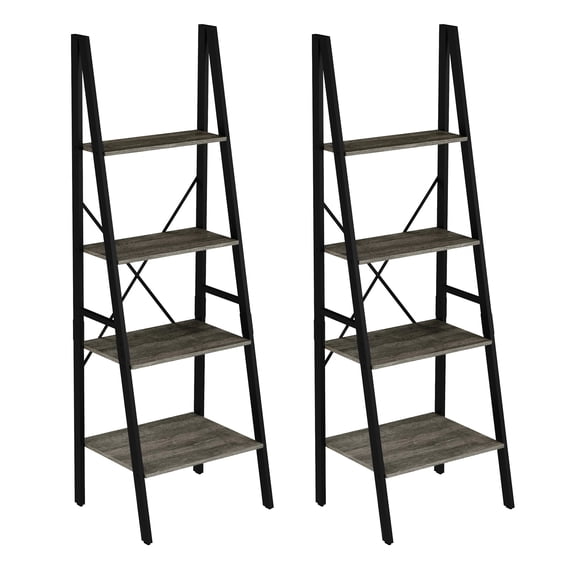 Lavish Home 4-Tier Ladder Shelf Set – Set of 2 Bookcases, Gray Woodgrain