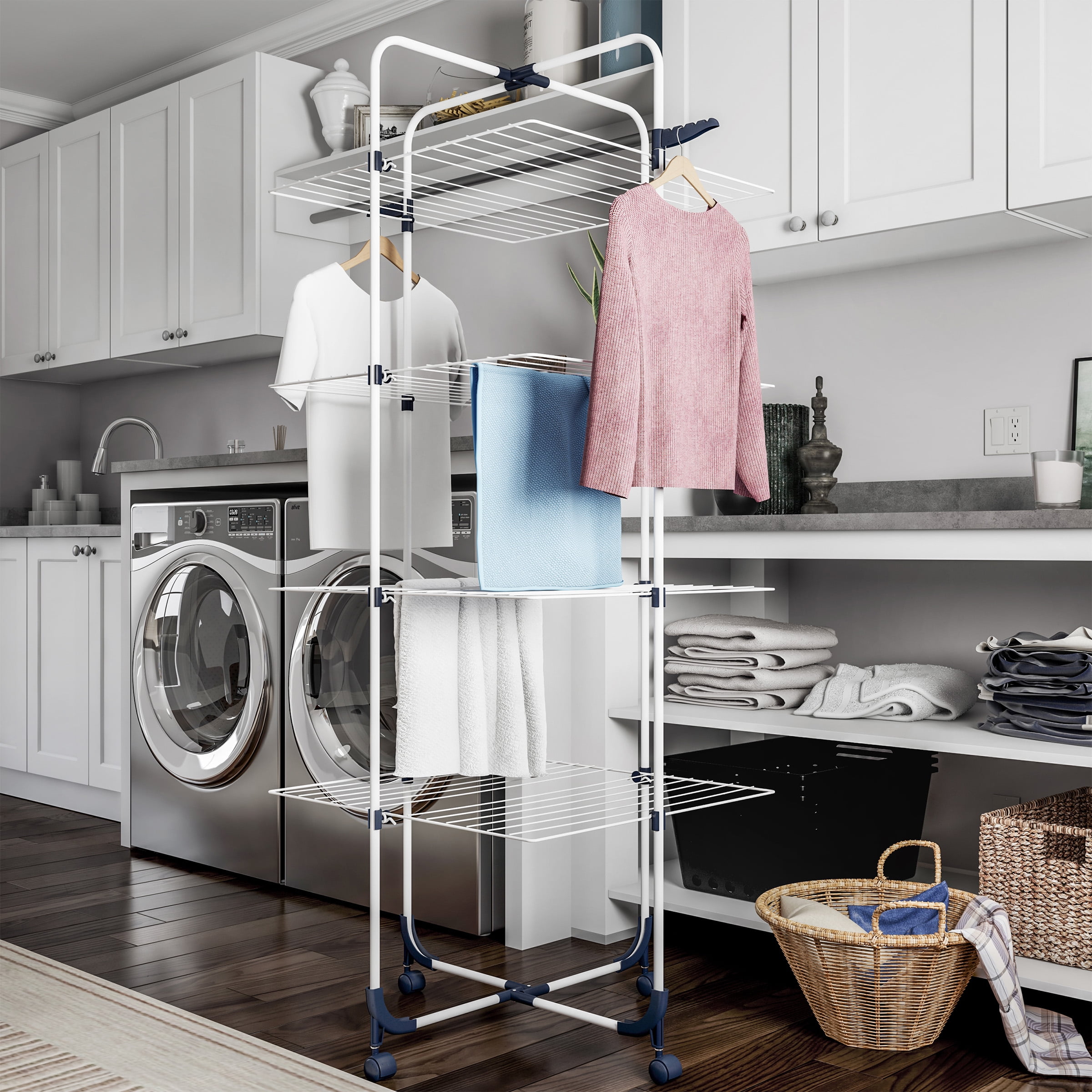 Lavish Home 4-Tier Plastic Clothes Drying Rack, White 