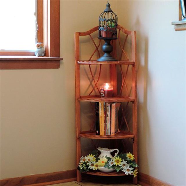 Lavish Home 4 Tier Wood Folding Corner Display Shelf Wood Finish