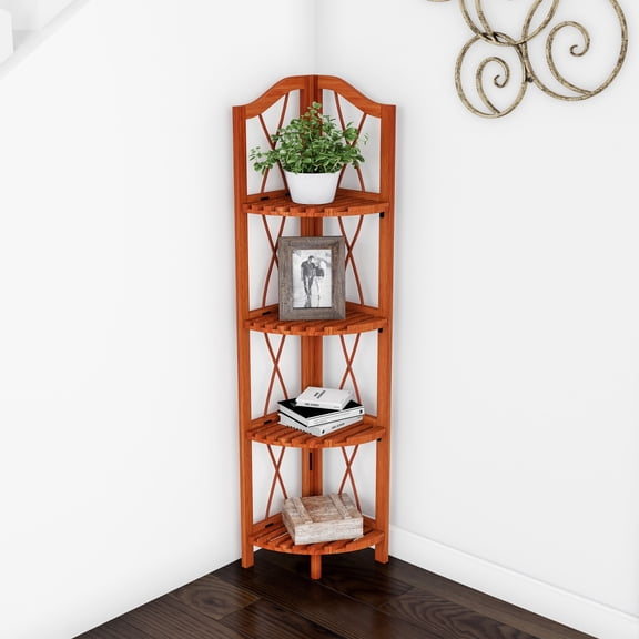 Lavish Home 4-Tier Wooden Folding Corner Bookshelf for Small Tight Spaces