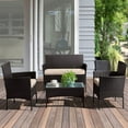thumbnail image 1 of Lavish Home 4-Piece Patio Set – Rattan Sofa, Chairs with Cushions & Glass Table, Black/Beige, 1 of 12