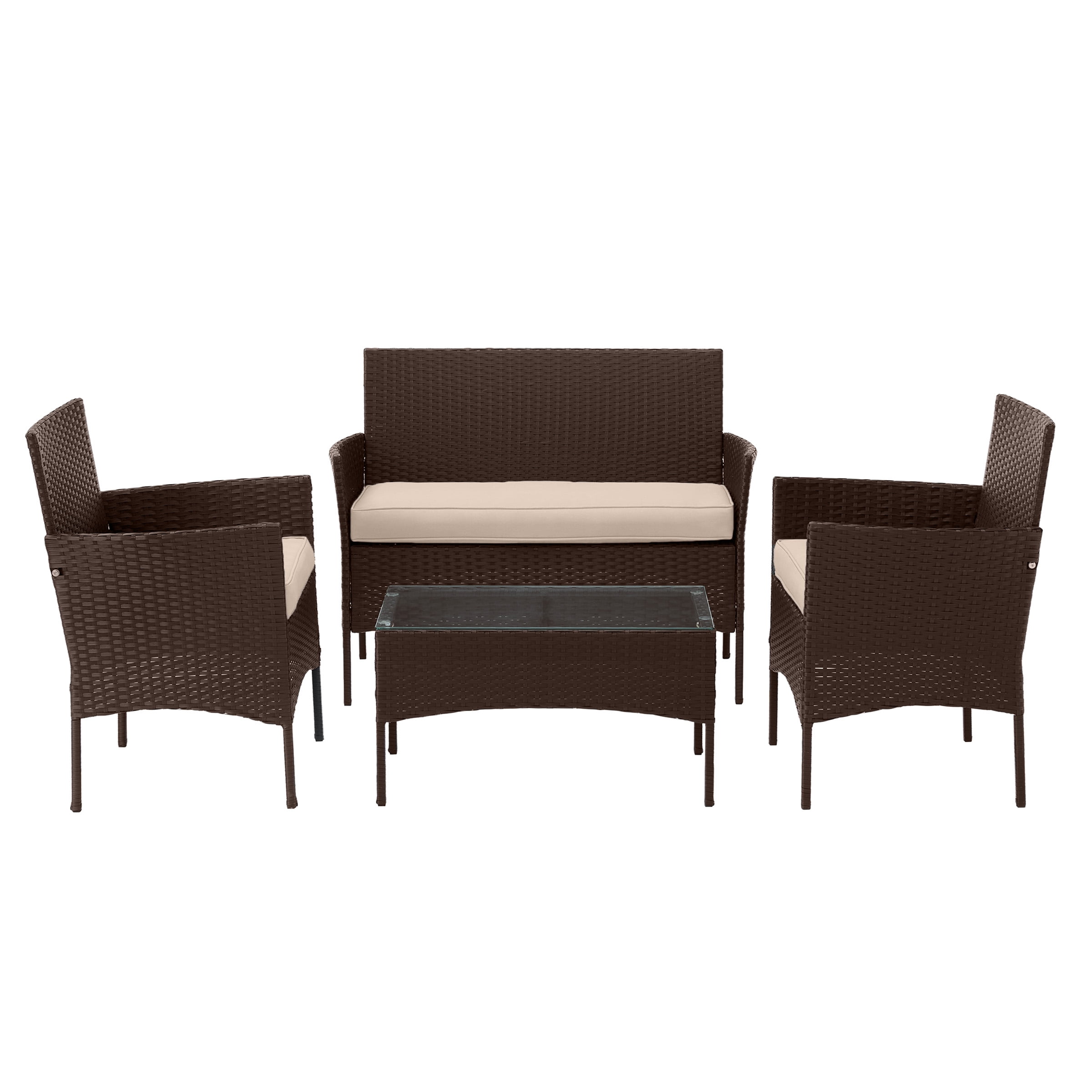 Lavish Home 4-Piece Patio Furniture Set with Couch, Chairs, and Table (Brown)
