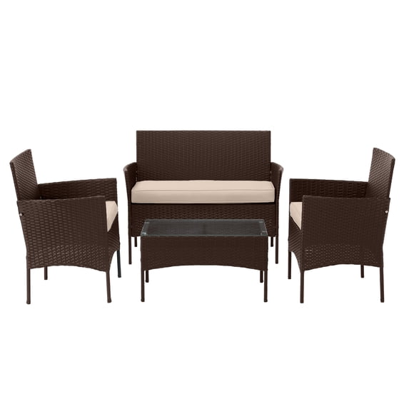 Lavish Home 4-Piece Patio Furniture Set with Couch, Chairs, and Table (Brown)