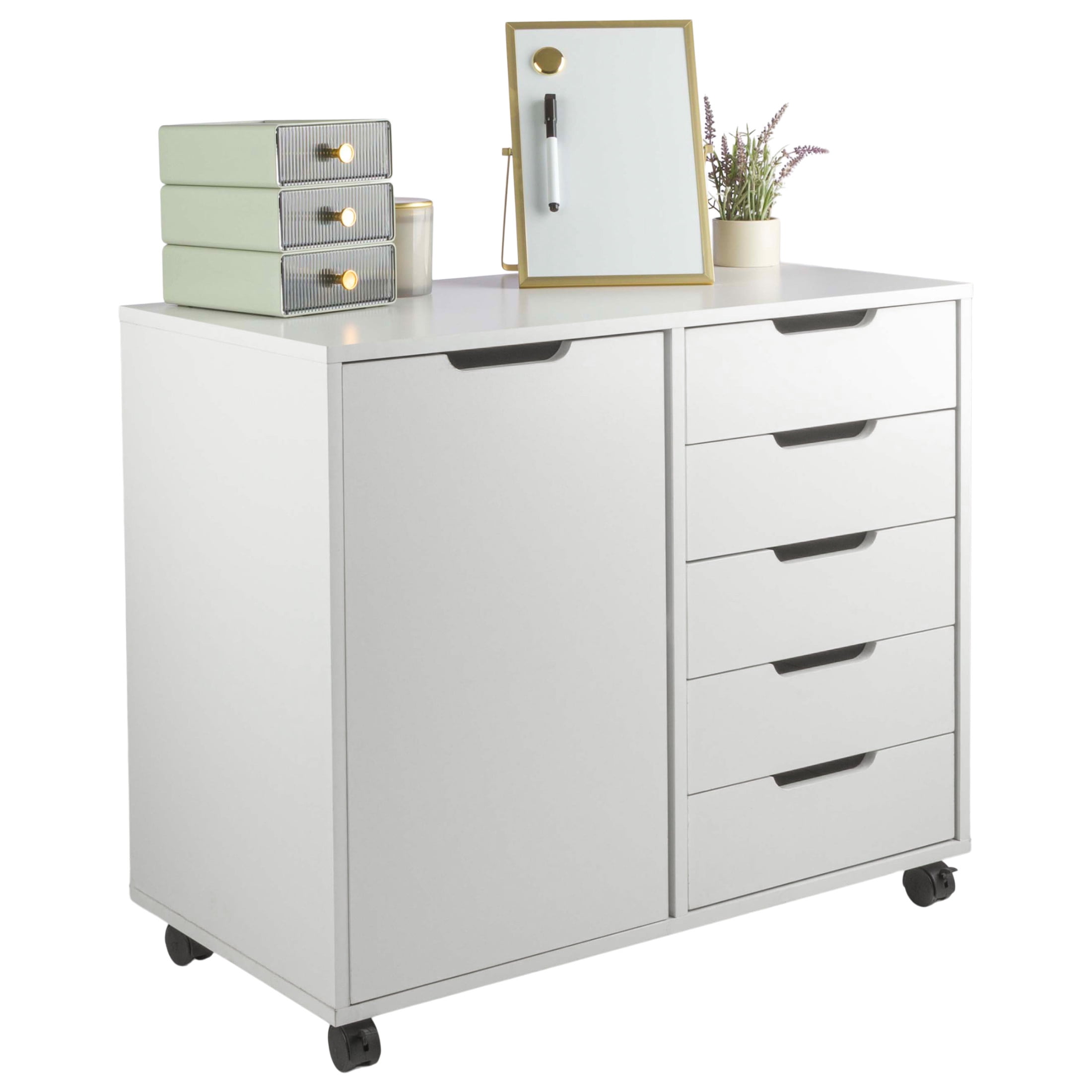 Lavish Home 5 Drawer Office Storage Cabinet with Door and Adjustable Shelf (White)