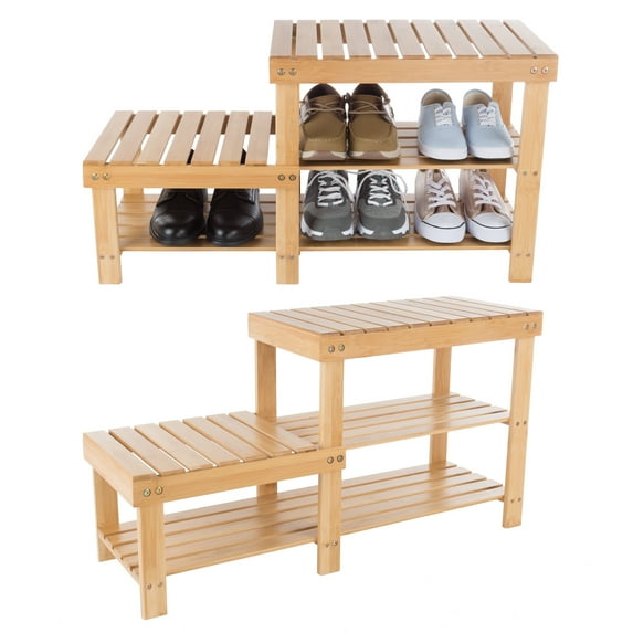 Lavish Home 5-Pair Bamboo Shoe Rack Bench in Natural Brown, 2-Tier
