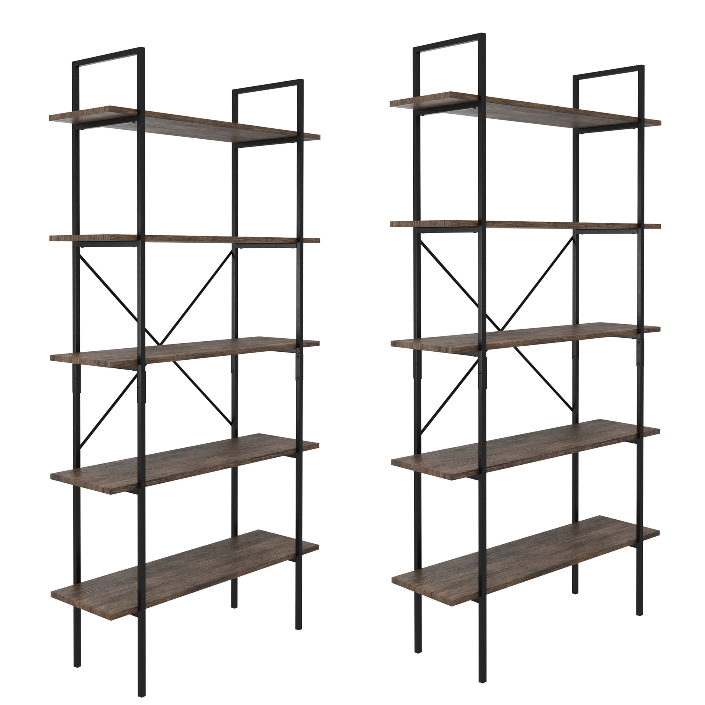 Lavish Home 5Tier Bookshelf Industrial Style Freestanding Wooden