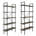 thumbnail image 1 of Lavish Home 5-Tier Bookshelf Industrial Style Freestanding Wooden Bookcases, Brown Woodgrain, Set of 2, 1 of 6
