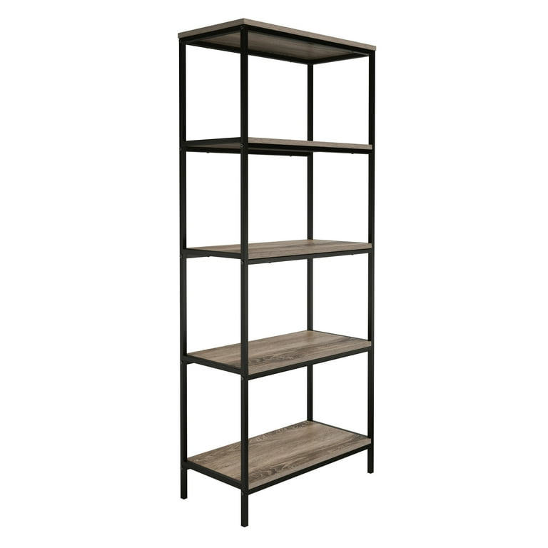 Lavish Home 5-Tier Open Industrial Style Wooden Bookshelf, Gray Woodgrain