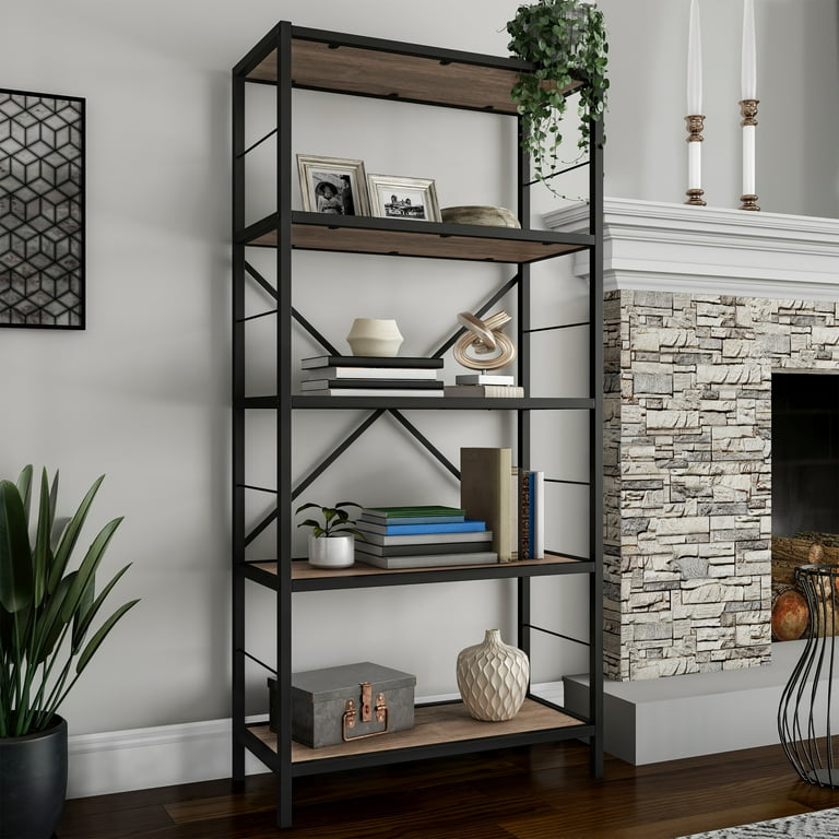 Lavish Home 5 Tier Ladder Bookshelf Wooden Shelving Industrial