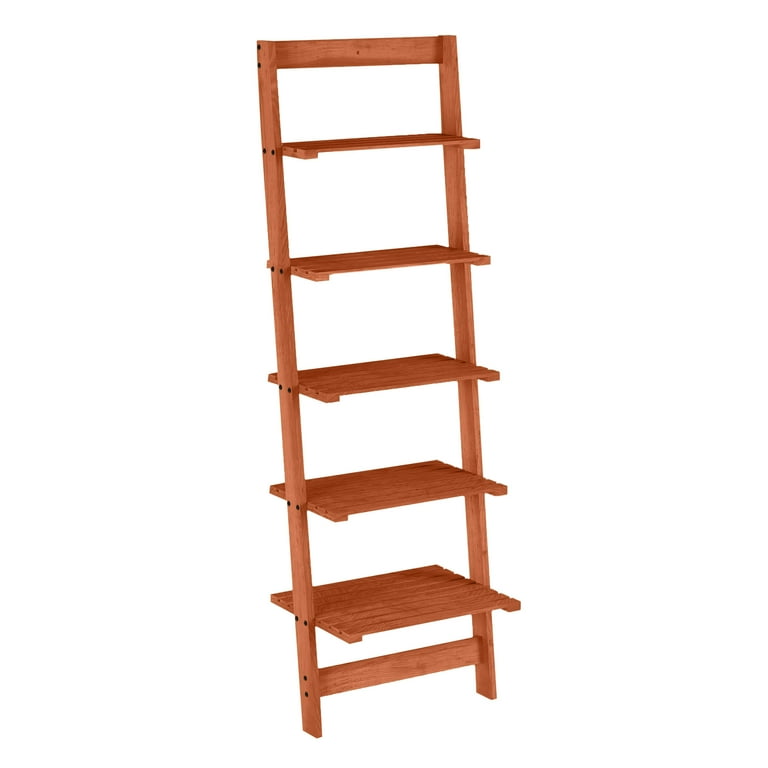 Lavish Home Cherry Finish 5-Tier Slatted Wood Leaning Ladder Shelf