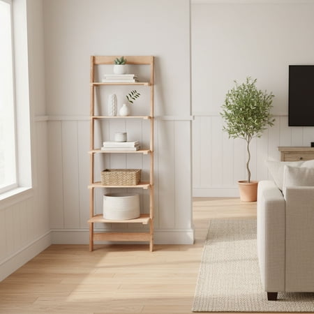 Lavish Home 5-Tier Ladder Shelf for Living Room, Bathroom, or Office (Oak)