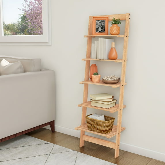 Lavish Home 5-Tier Ladder Bookshelf for All Ages, Narrow Oak Finish
