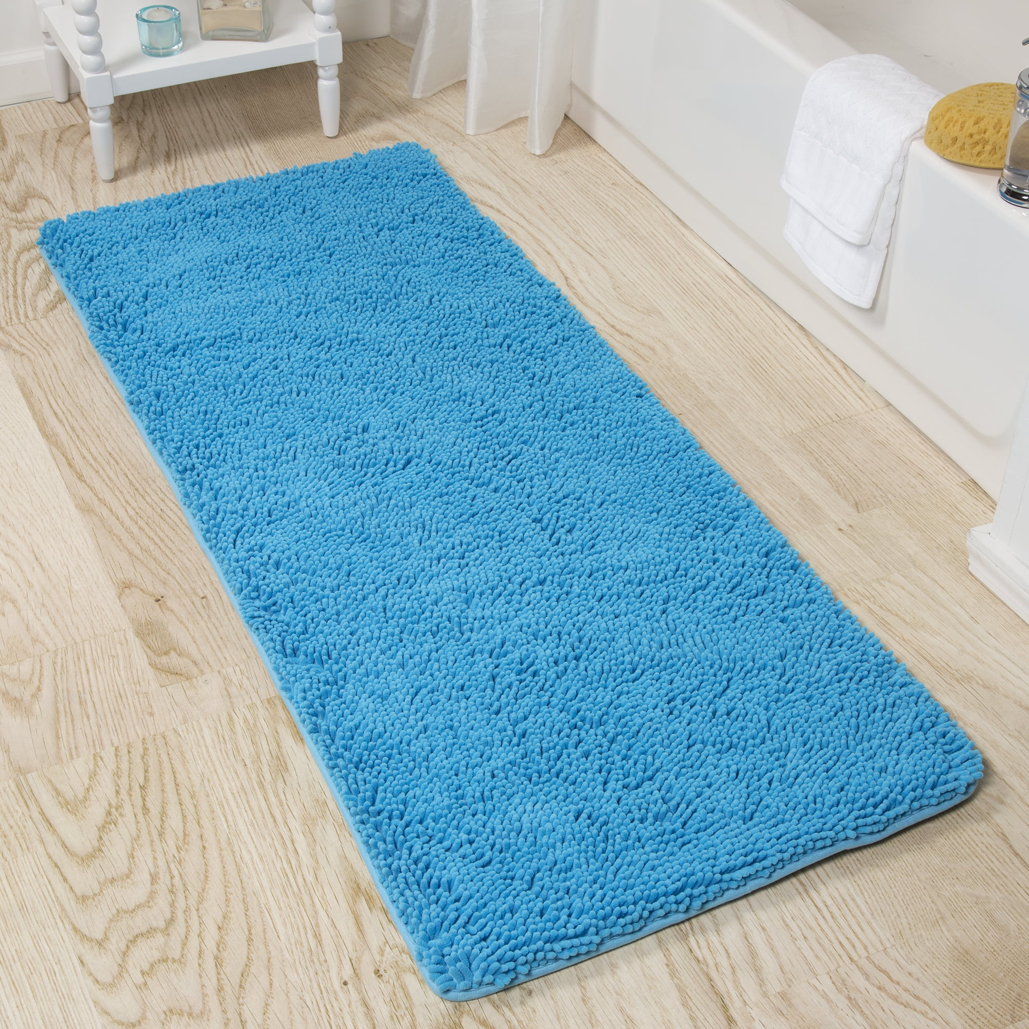 Lavish Home Memory Foam Shag Bath Mat (24x58), Blue