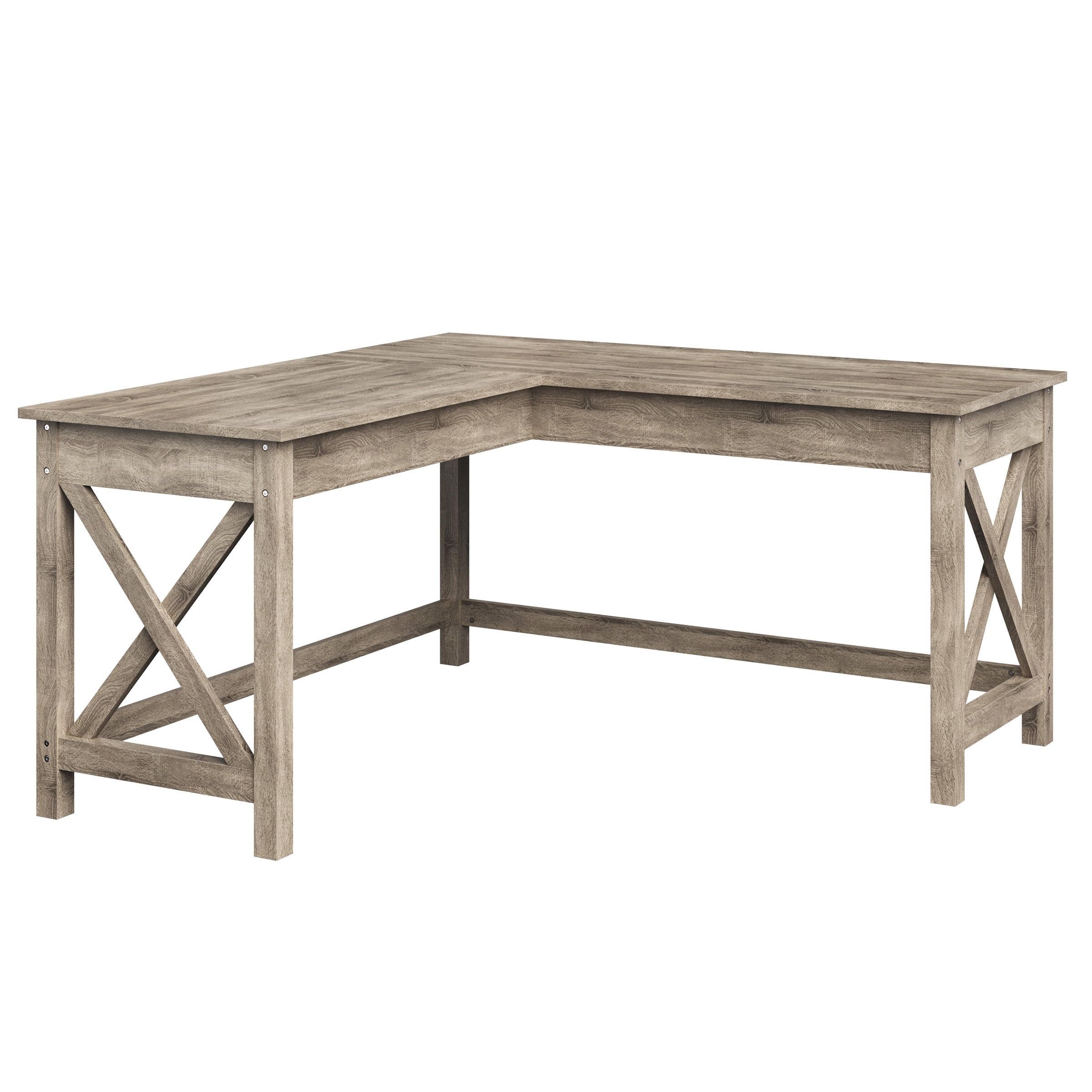 Lavish Home 59" L-Shaped Farmhouse Style Desk for Home Office in Light Gray Oak Finish