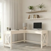 Lavish Home 59" L-Shaped Modern Farmhouse Style Desk with Return for Home Office in White Lacquer Finish