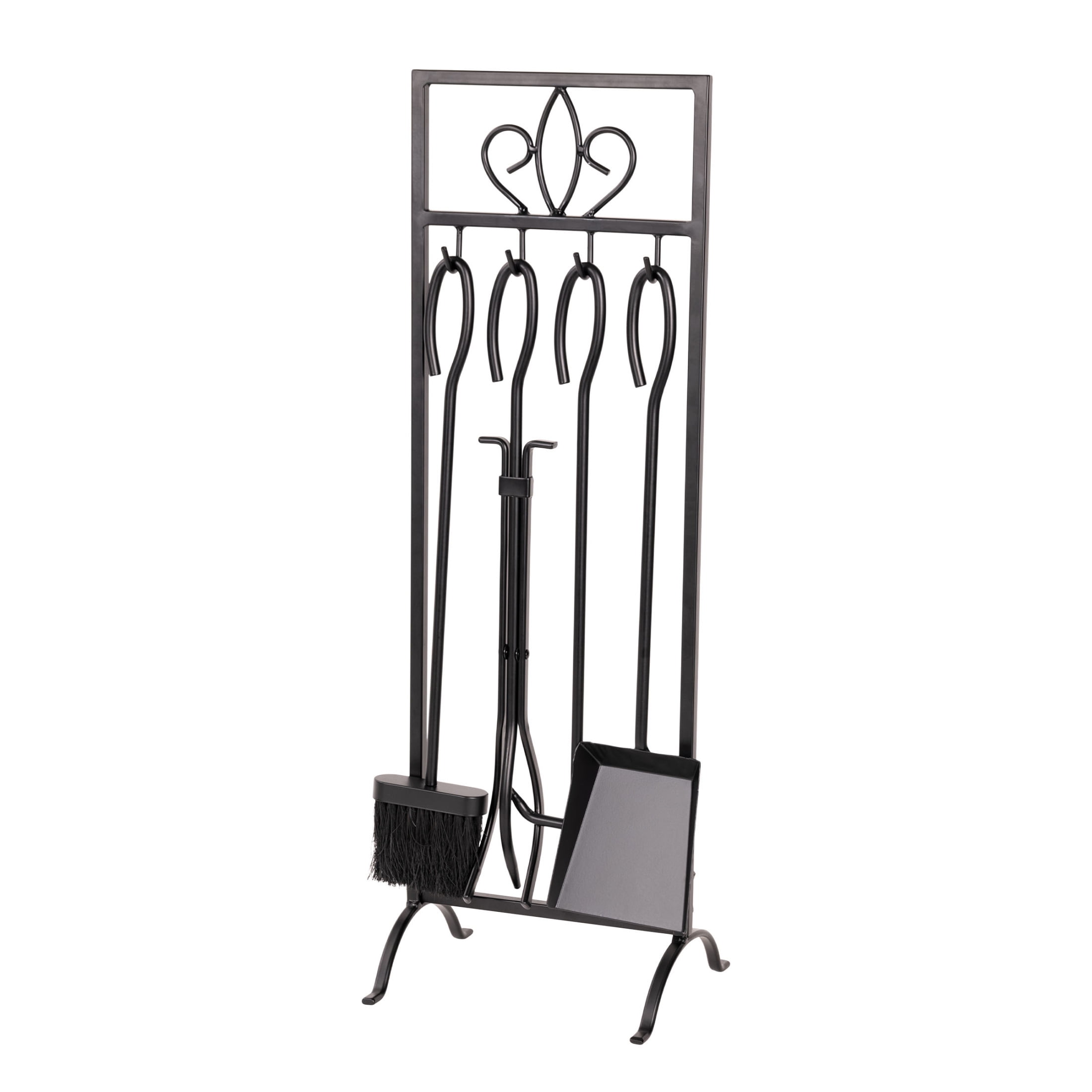 Lavish Home 5PC 29" Fireplace Tools Set - Wrought-Iron Fire Tools for Indoor/Outdoor Fire Pit Use, Fireplace Accessories Set with Poker, Tongs, Brush, Shovel, and Stand (Black)