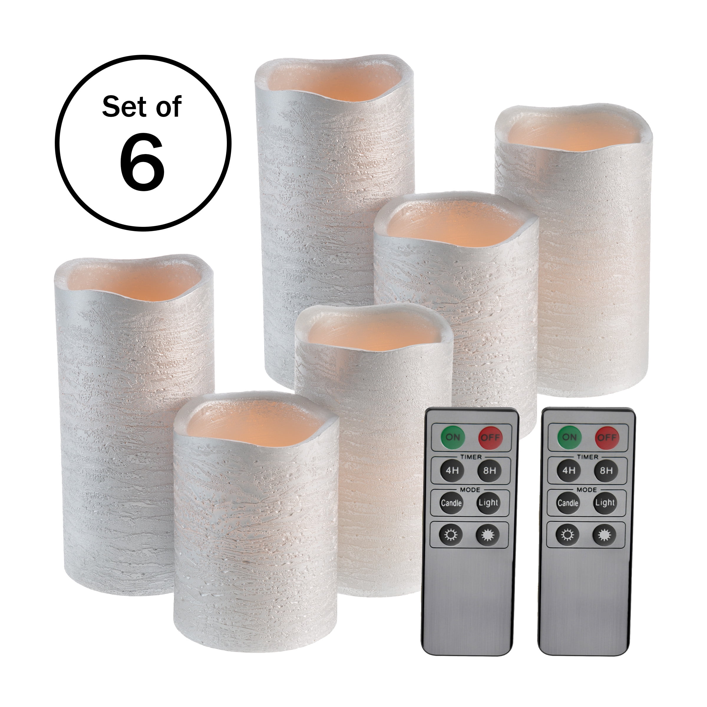 Lavish Home 6-Pack Battery-Operated LED Flameless Candles with Remote (Silver)