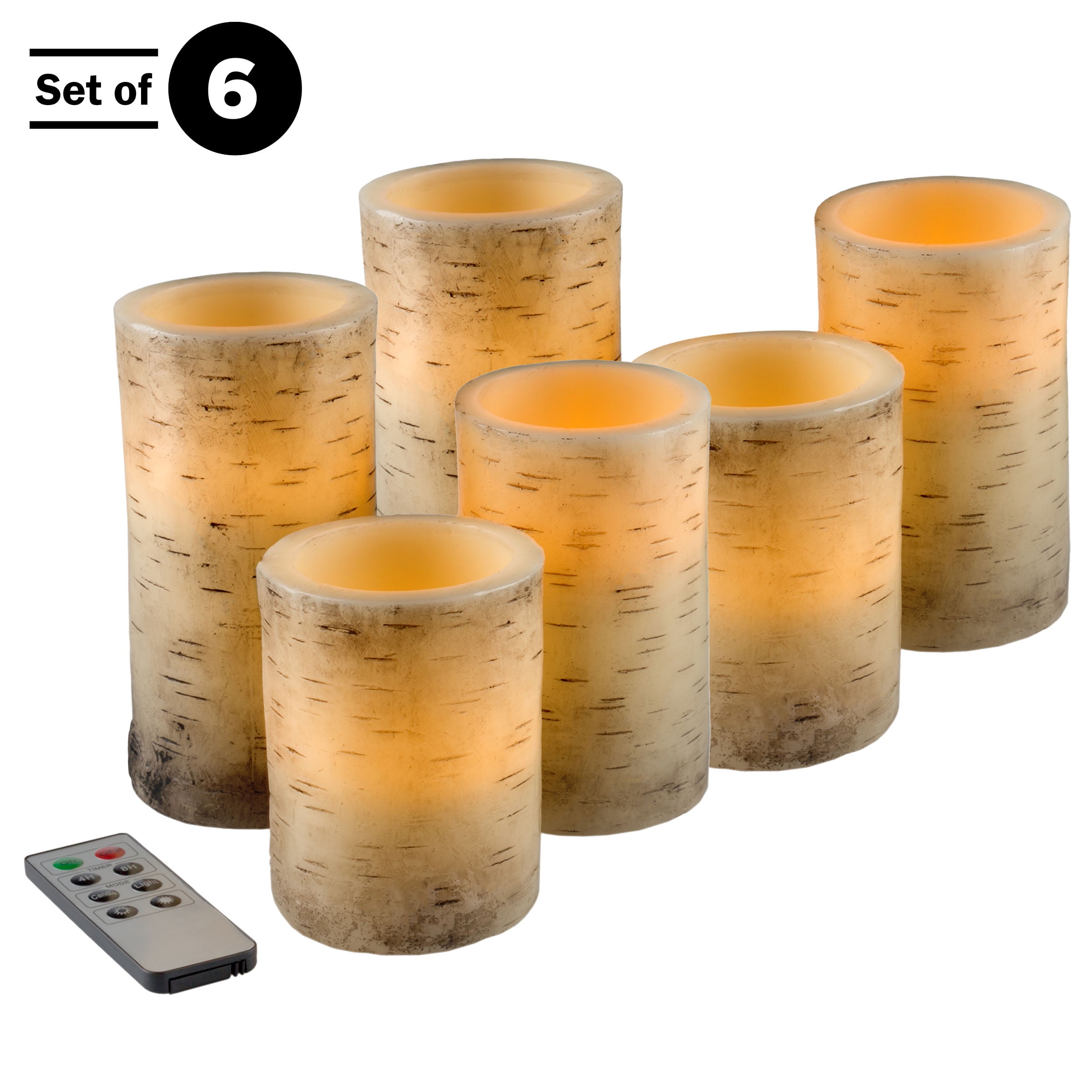 Rustic Cream Faux Birch Bark Flameless LED Candles Set of 6