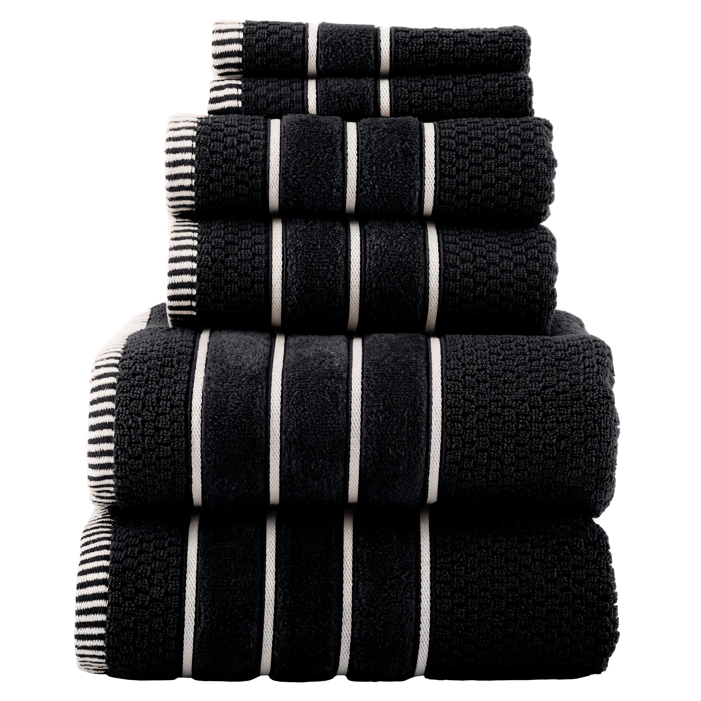 Lavish Home 6-Piece Combed Cotton Rice Weave Towel Set (Black)