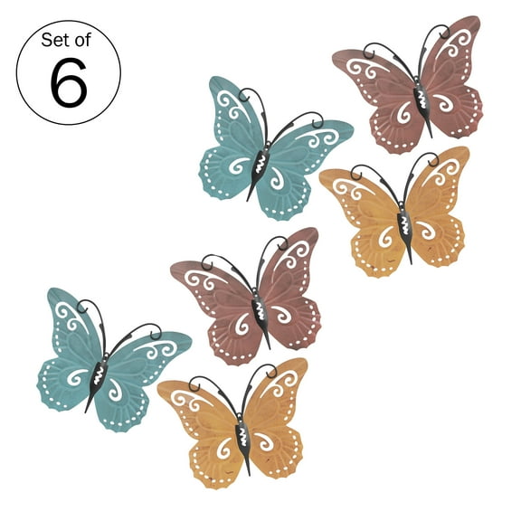 Lavish Home 6-Piece Metal Butterfly Wall Art Set for Home or Office Dcor
