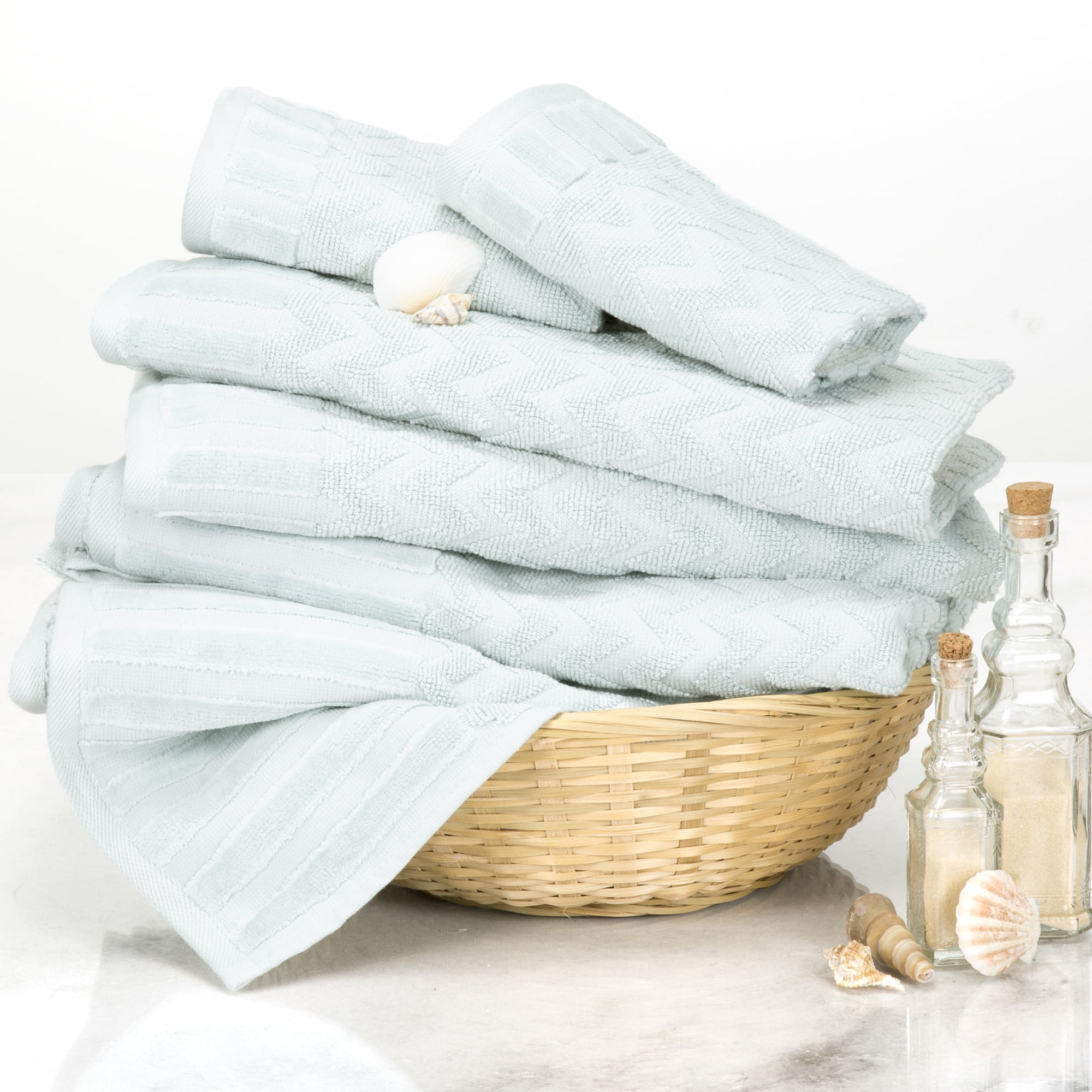 Hastings Home 6-Piece Cotton Deluxe Plush Bath Towel Set, Chevron Pattern  Spa Luxury Decorative Towels, Green 115298RSY