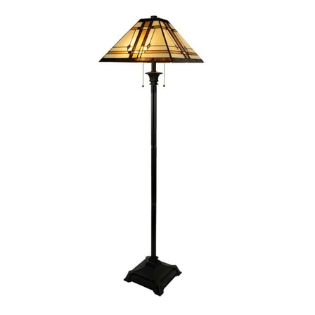 Lavish Home 61” Tiffany Style Floor Lamp - Standing Lamp for Bedroom and Living Room with Mission Design Art Glass Shade