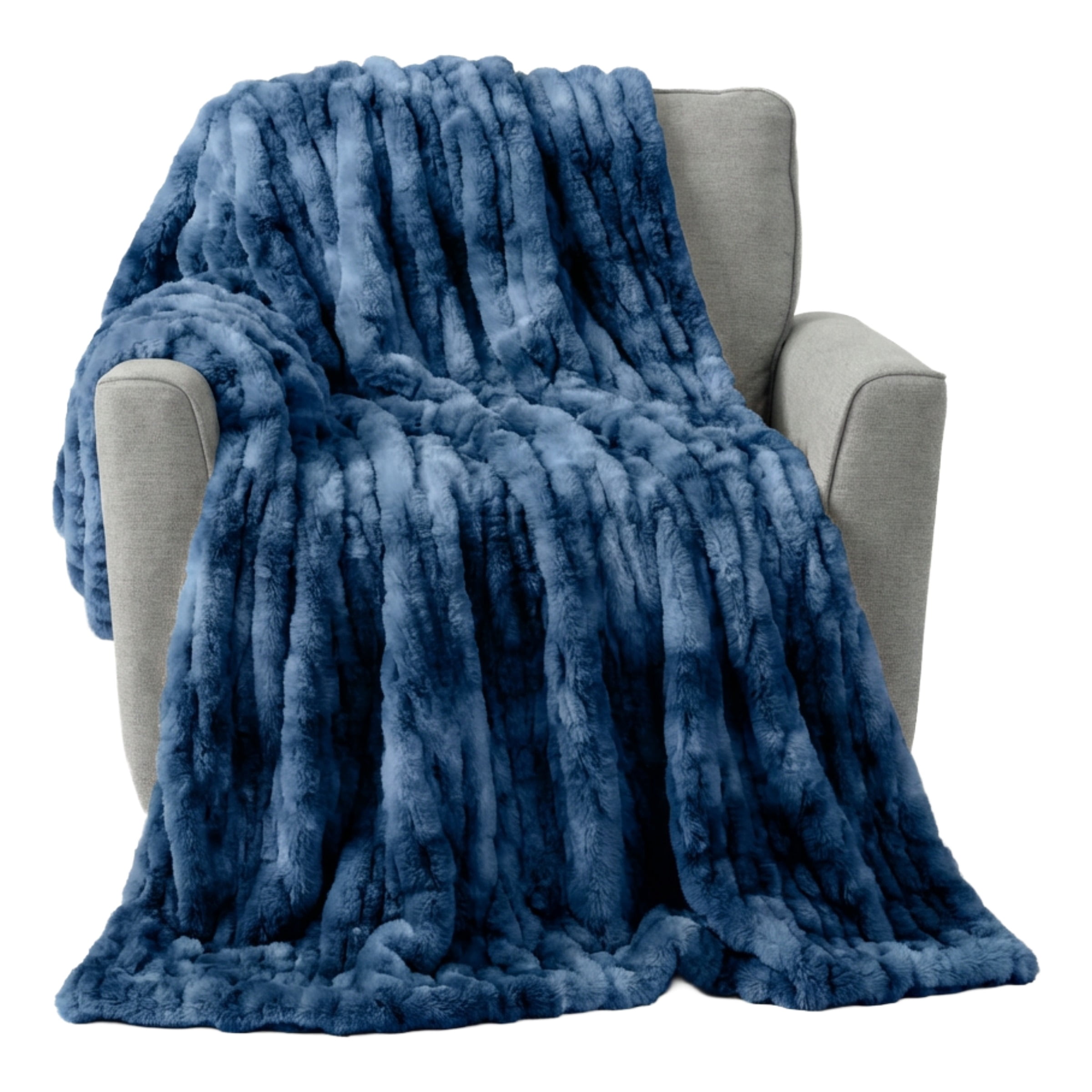Lavish Home 60x80-Inch Ruched Faux Fur Blanket for Sofas and Beds (Blue)