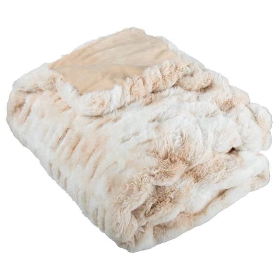 Lavish Home 60x80 Ruched Jacquard Faux Fur Blanket for Sofa and Bed, Cream