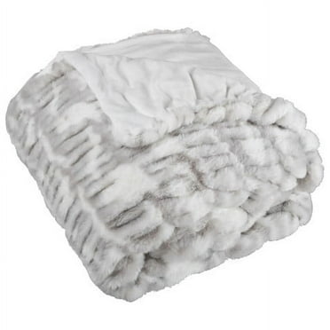 Lavish Home 60x80 Ruched Jacquard Faux Fur Blanket for Sofas and Beds, Gray