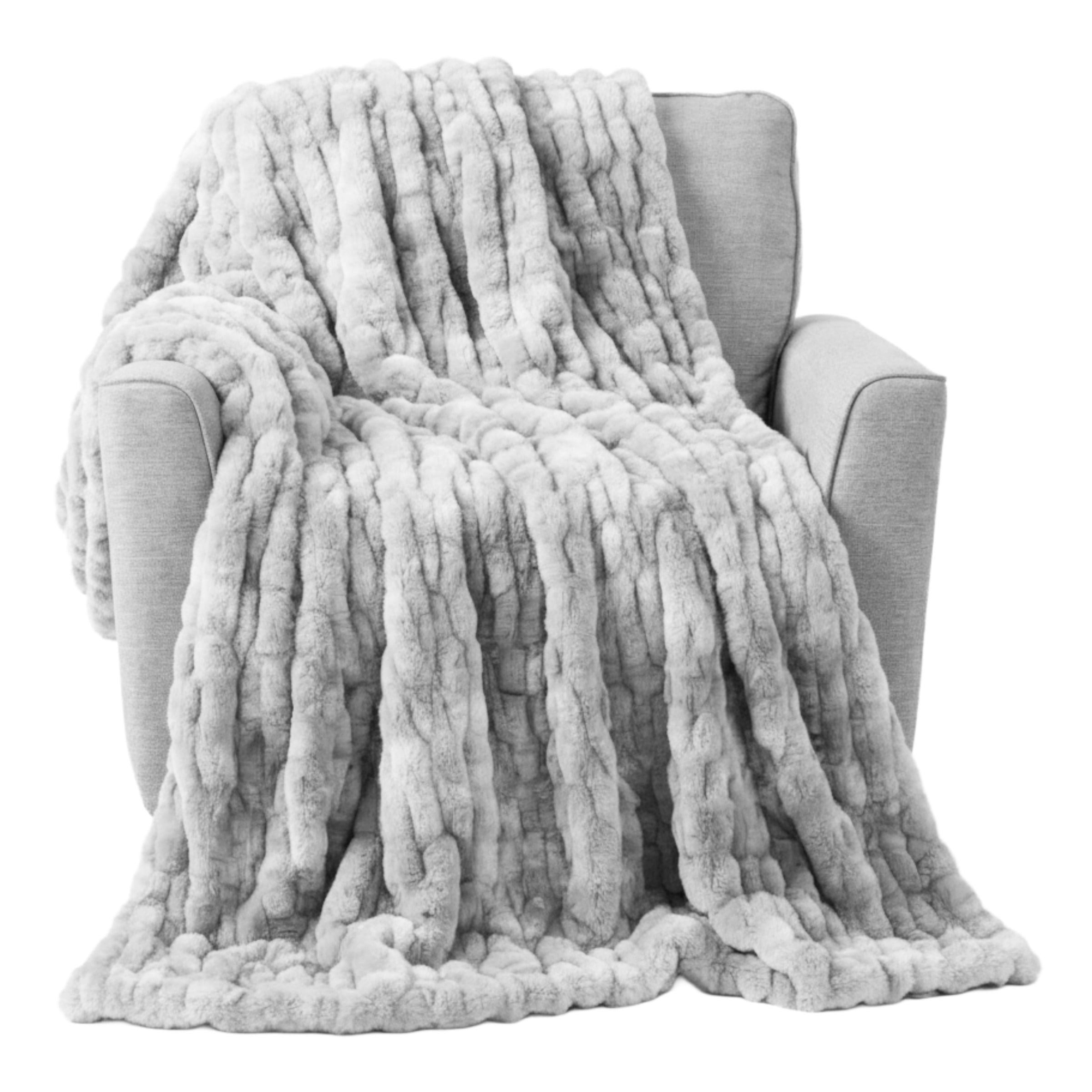 Lavish Home 60x80 Ruched Jacquard Faux Fur Blanket for Sofas and Beds, Gray
