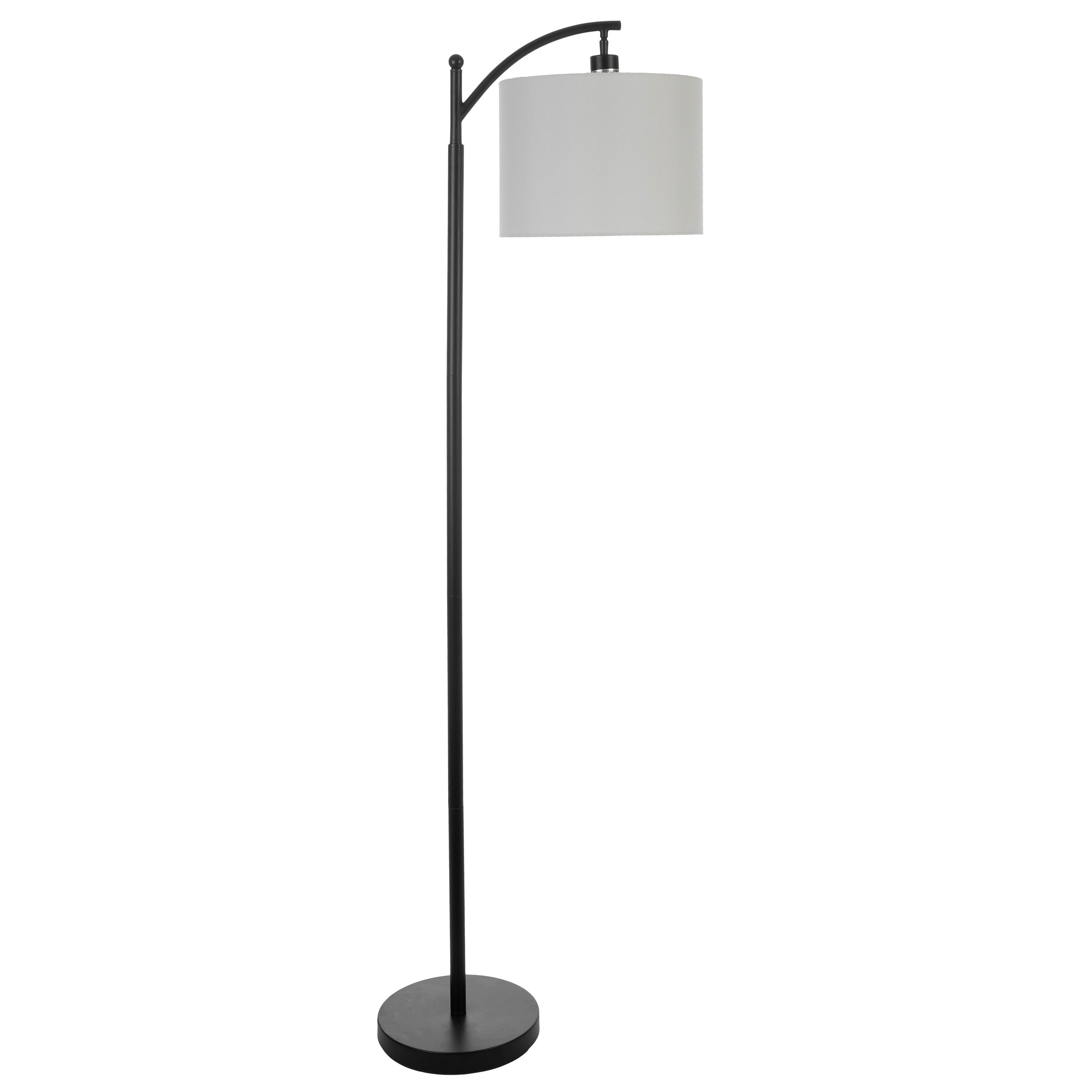63-Inch Tall Black Metal Floor Lamp with Linen Shade and LED Bulb
