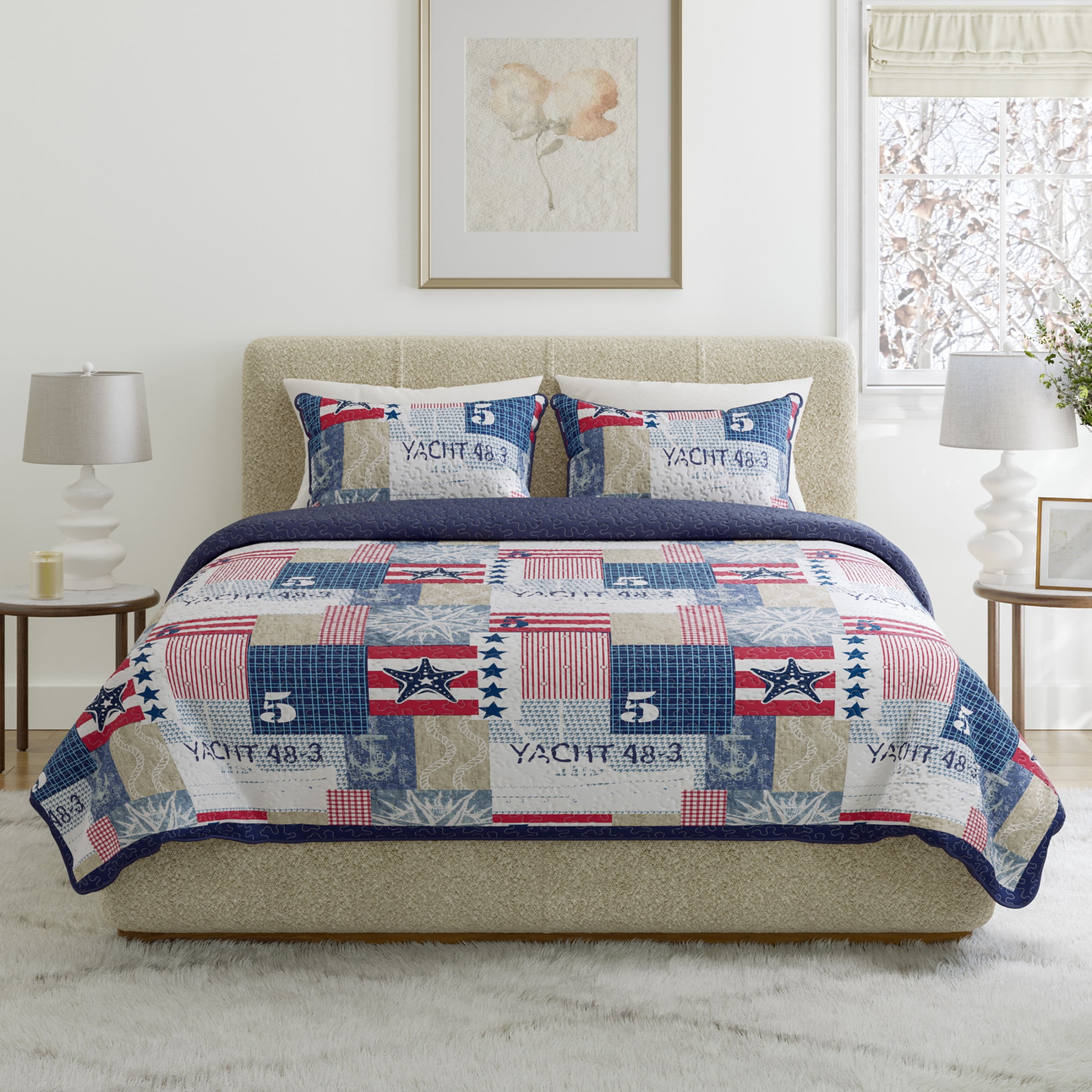 Lavish Home 3-Piece Quilt Set - Full/Queen Nautical Blanket and Shams